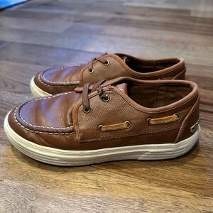Brown Boat Shoes with White Soles